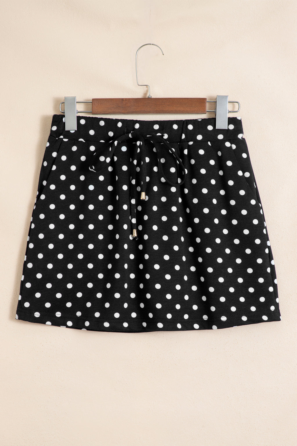 Fiery Red Polka Dot Drawstring Casual Mini Skort