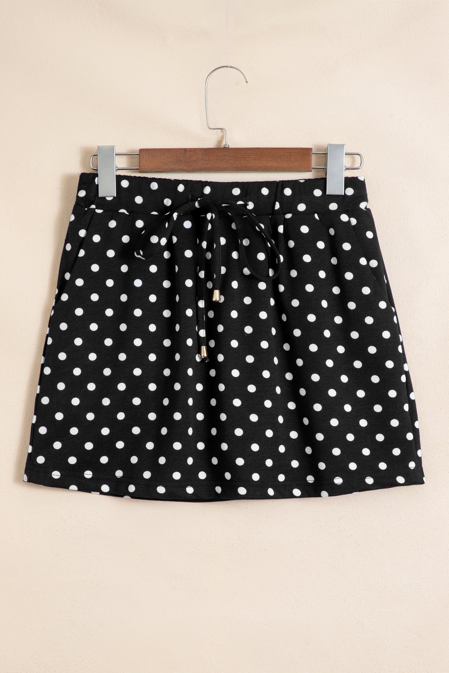 Fiery Red Polka Dot Drawstring Casual Mini Skort