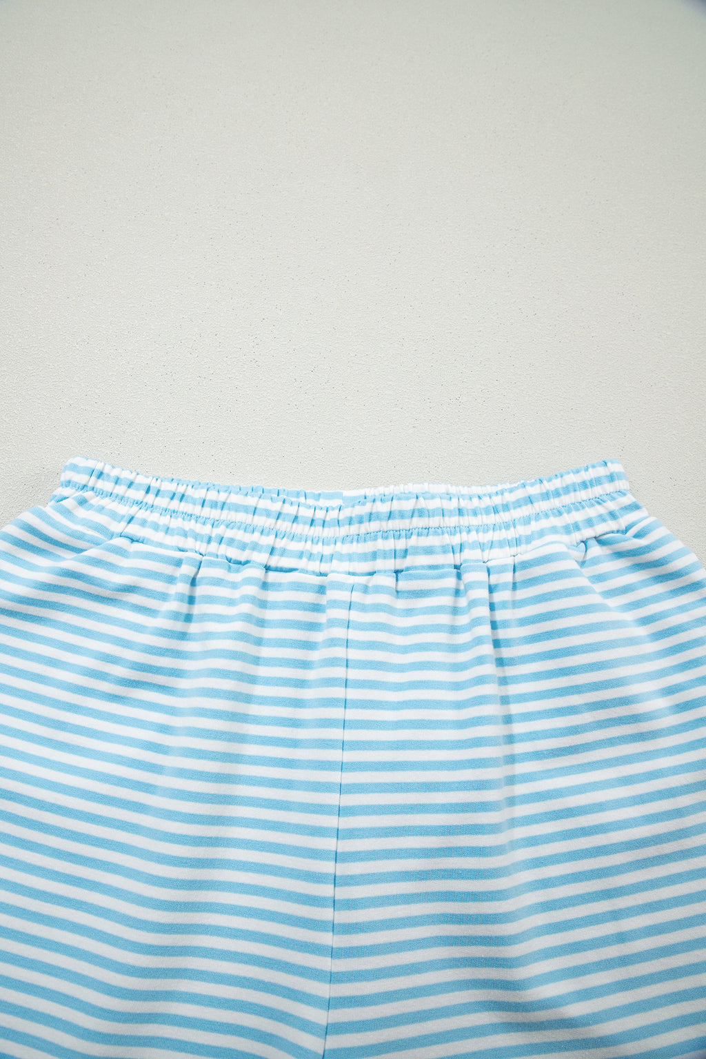 Pink Stripe Oversize Mock Neck Sweatshirt and Shorts Set