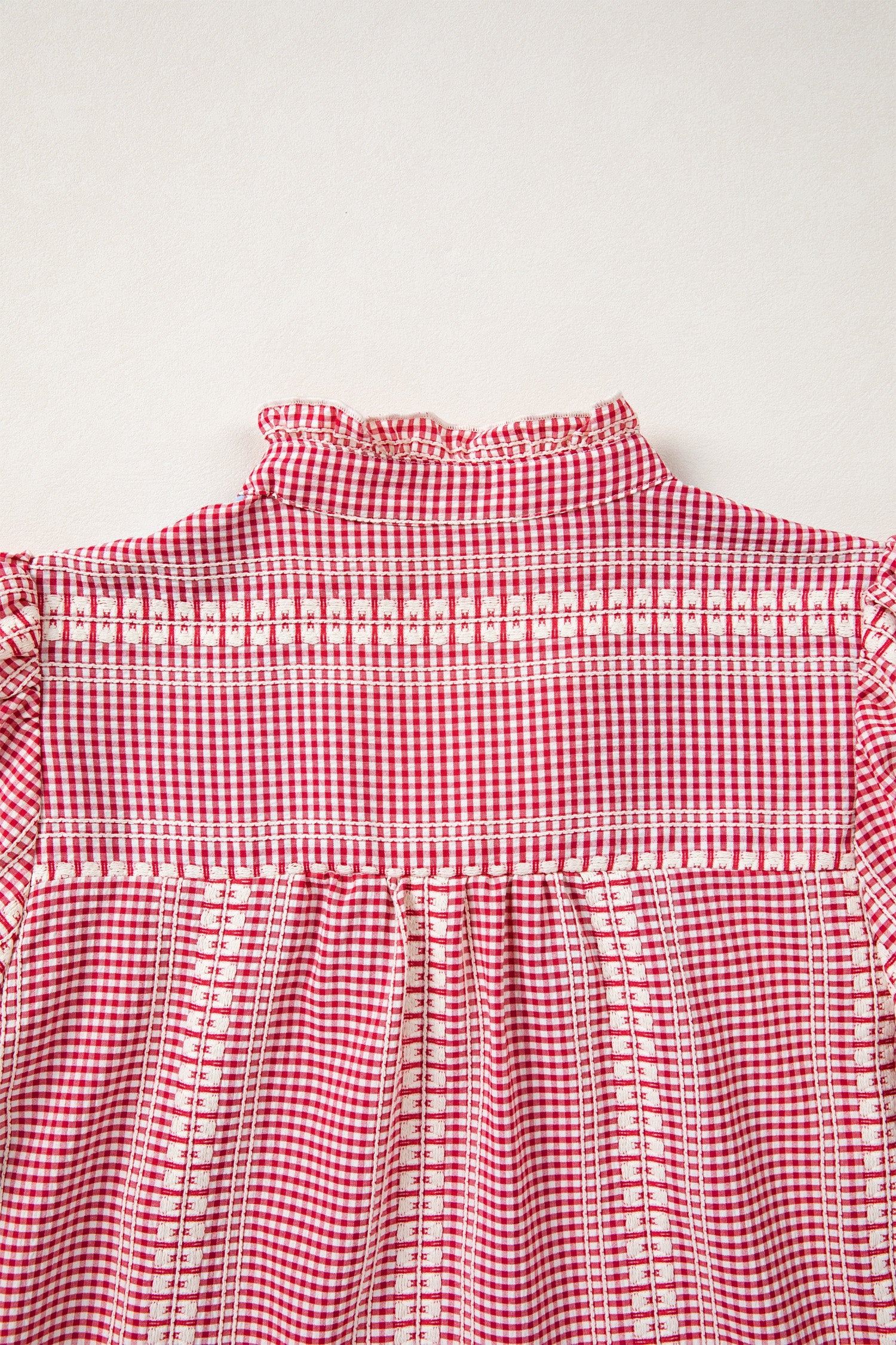 Brown Western Pony Embroidered Yoke Puff Sleeve Gingham Blouse