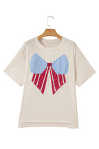 White Loose Knit Vintage Flag Bow Patched T Shirt