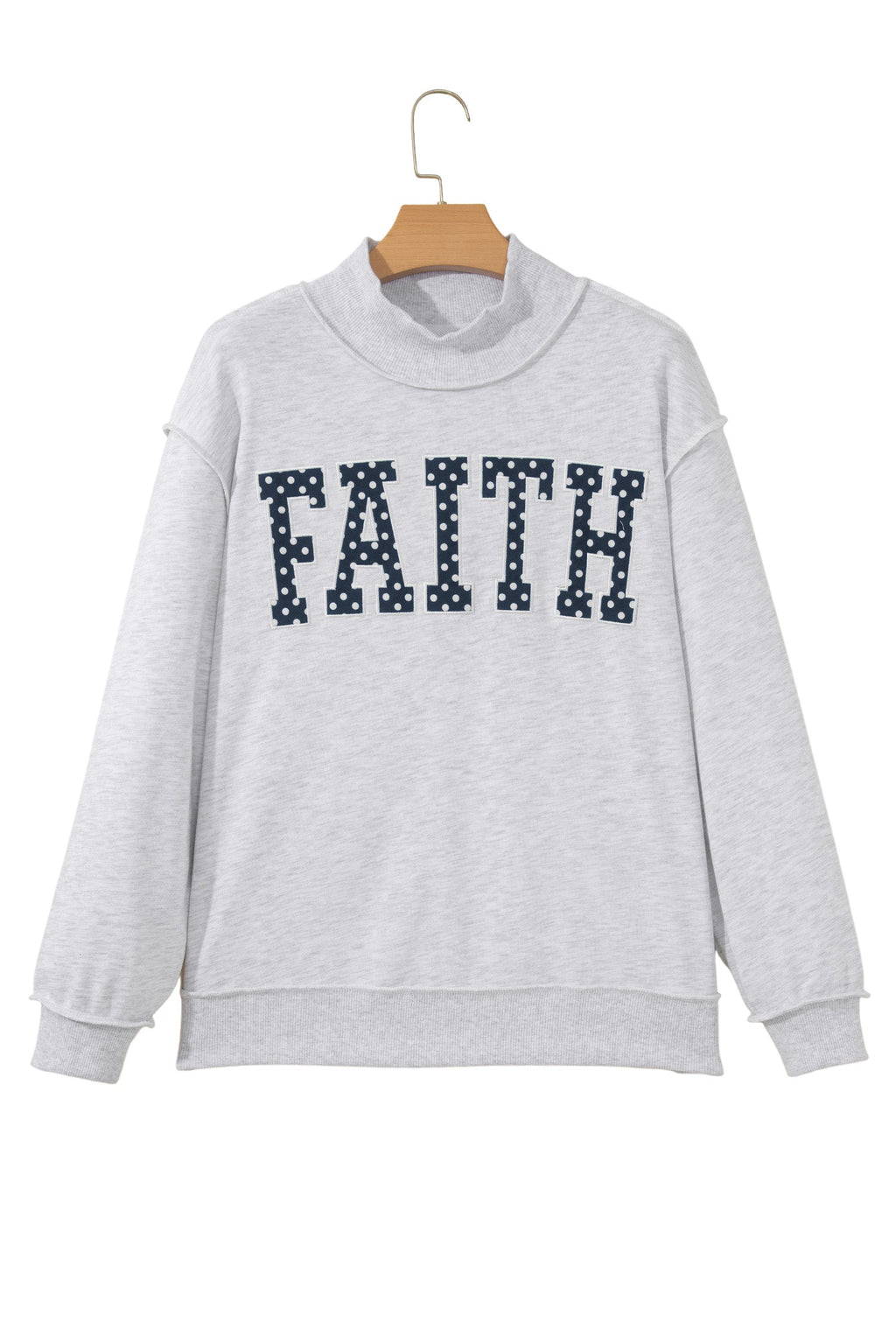Light Grey High Neck Polka Dot Slogan Printed Baggy Sweatshirt