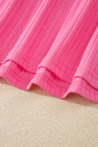 Yellow Cream Soft Ribbed Color Block Trim Casual Short Set
