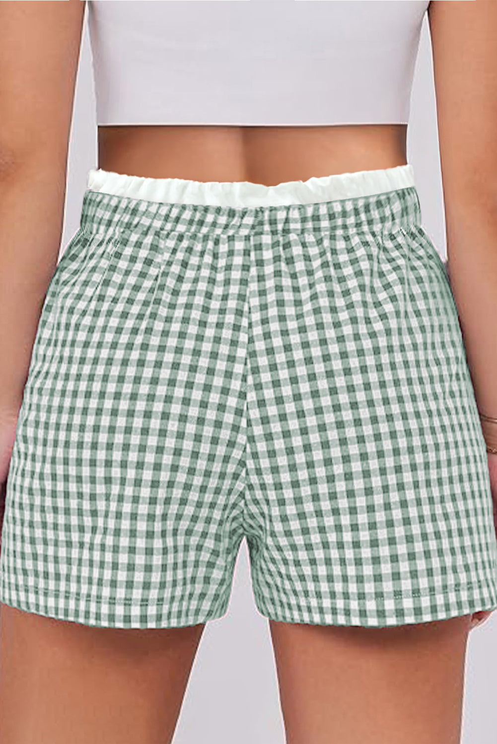 Black Contrast Trim Plaid Print Plus Size Shorts