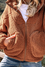 Straw Yellow Zip Up Hooded Sherpa Jacket