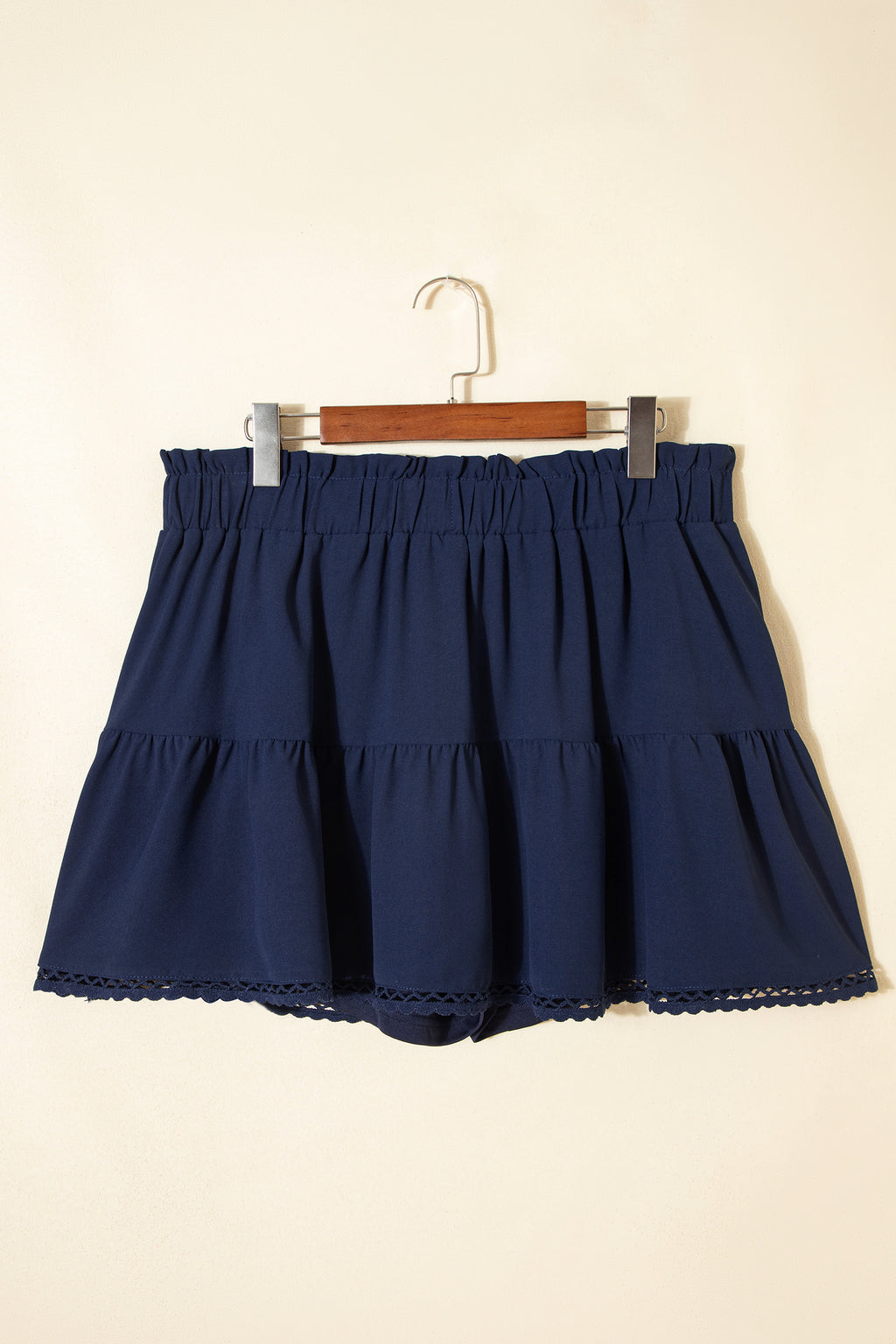 Parchment Plus Size Frilled Elastic Waist Lace Trim Boho Ruffled Shorts