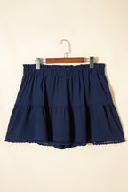 Parchment Plus Size Frilled Elastic Waist Lace Trim Boho Ruffled Shorts