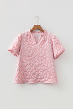 Iceland Blue Floral Textured Jacquard Puff Sleeve Blouse
