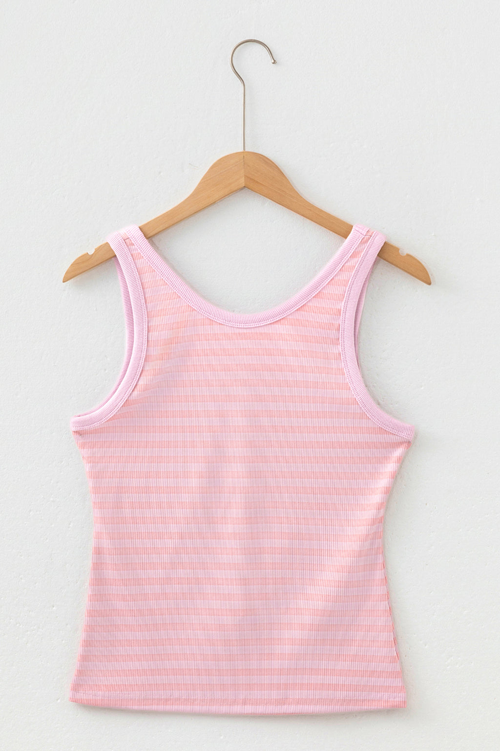 Sky Blue Stripe Ribbed Knit Slim Tank Top