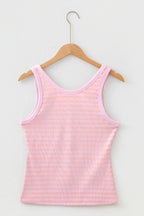 Sky Blue Stripe Ribbed Knit Slim Tank Top