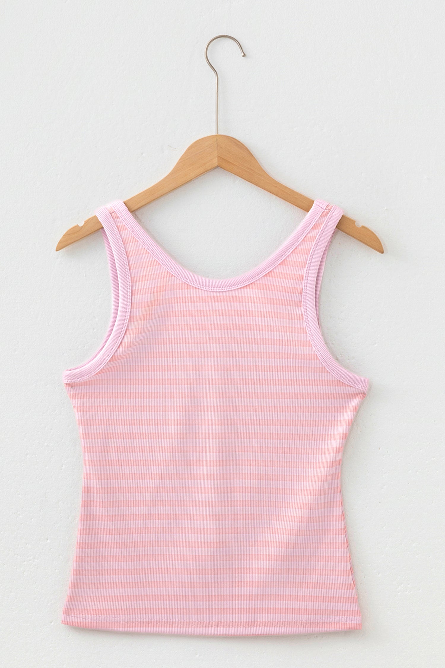 Sky Blue Stripe Ribbed Knit Slim Tank Top
