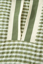 Green Plaid Short Sleeve Colorblock Trim Split Neck Blouse