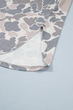 Multicolour Camouflage Print Short Sleeve Drop Shoulder Side Slit Casual Dress