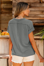 Bonbon Textured Knit Exposed Stitching T-shirt