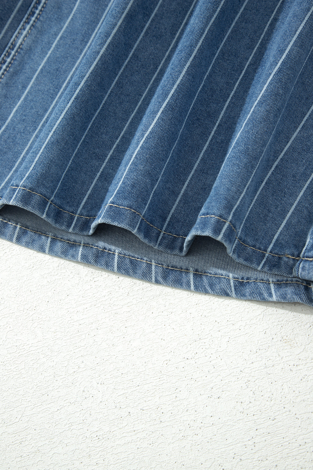 Sky Blue Stripe Button Pintuck High Waist Drawstring Denim Midi Skirt