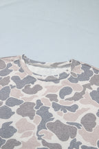 Multicolour Camouflage Print Short Sleeve Drop Shoulder Side Slit Casual Dress