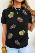 White Sequin Crawfish Potato Lemon Corn Graphic Crewneck T Shirt