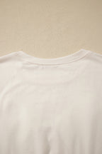 White Loose Knit Vintage Flag Bow Patched T Shirt