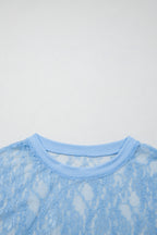Beau Blue Sheer Floral Lace Boxy Tee