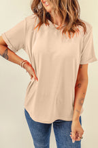 Orange Casual Plain Crew Neck Tee