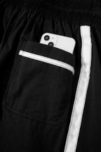 Black Contrast Striped Smocked Waist Drawstring Cropped Casual Pants