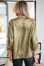 Gold Metallic Split Neck Half Sleeve Blouse