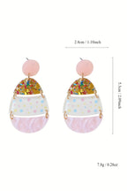 Pink Cute Printed Easter Egg Shape Drop Earrings