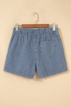 Sky Blue Stripe Drawstring Elastic Waist Casual Denim Shorts