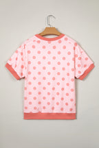 Blue Color Block Trim Polka Dot Casual Tee