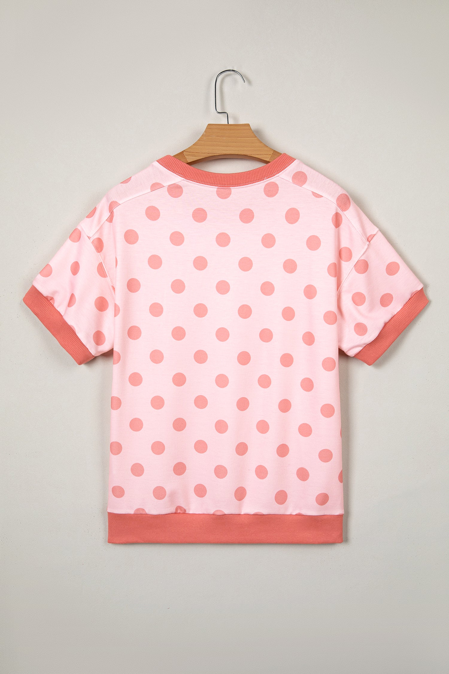 Blue Color Block Trim Polka Dot Casual Tee