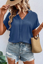 Sail Blue Notched Neck Batwing Sleeve Lightweight Blouse
