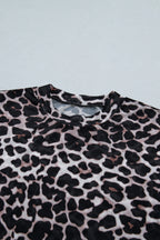 Khaki Leopard Print Sheer Mesh Short Sleeve Top