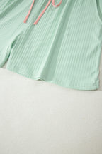 Yellow Cream Plus Size Ribbed Color Block Trim Drawstring Shorts 2pcs Set