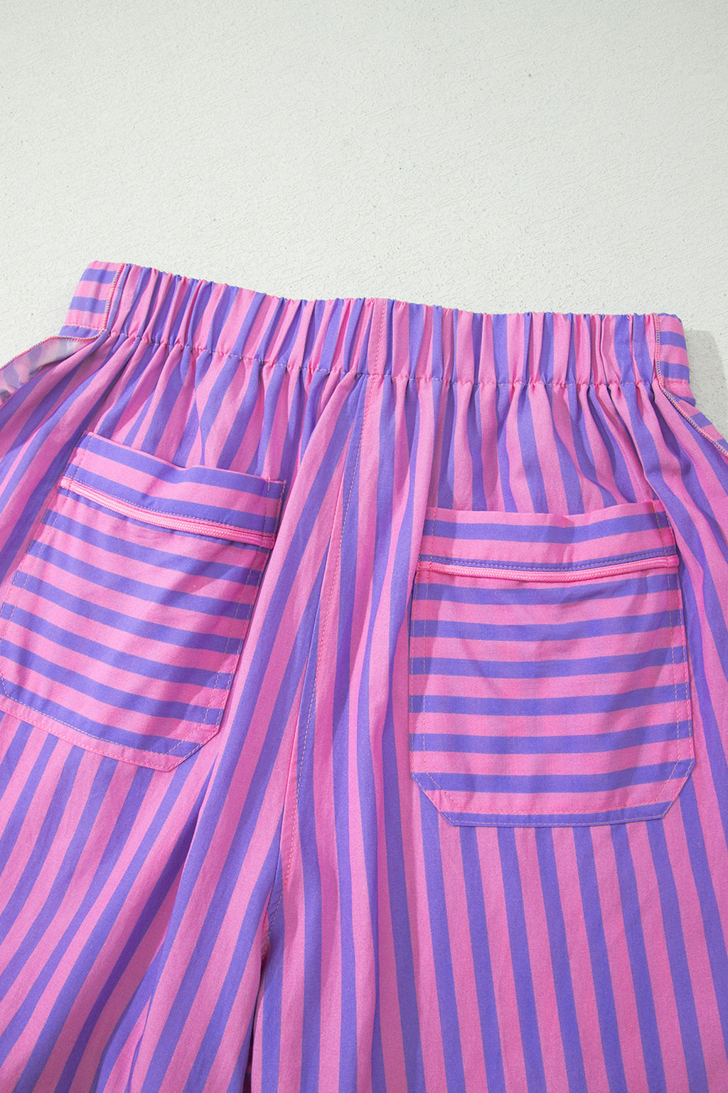 Sky Blue Stripe Elastic Waist Ruffle Trim Casual Shorts