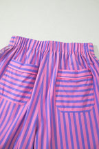 Sky Blue Stripe Elastic Waist Ruffle Trim Casual Shorts