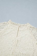 White Sheer Lace Long Sleeve Ruffle Trim Loose Blouse