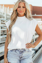 Pink Solid Color High Neck Cap Sleeve Loose Top
