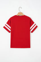 Dark Blue Varsity Striped Short Sleeve Crew Neck T Shirt