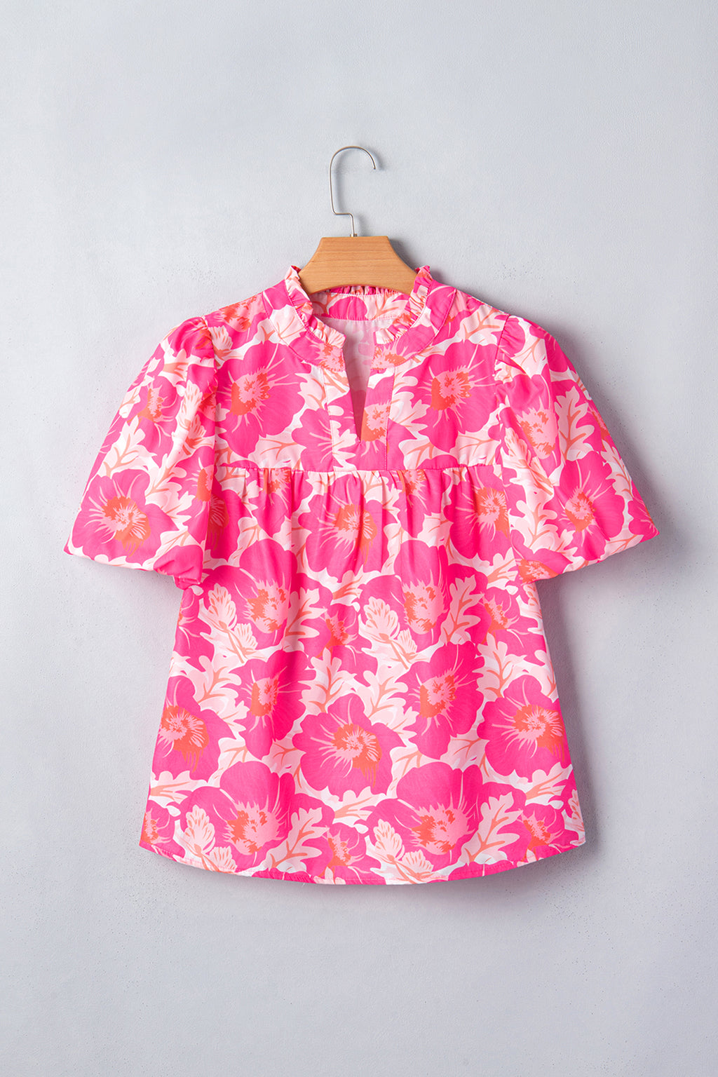 Yellow Short Bubble Sleeve Summer Floral Blouse