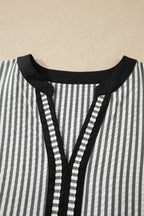 Black Stripe Contrast Trim V Neck Flutter Sleeve Casual Long Dress
