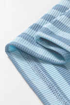 Sky Blue Stripe Ribbed Knit Slim Tank Top