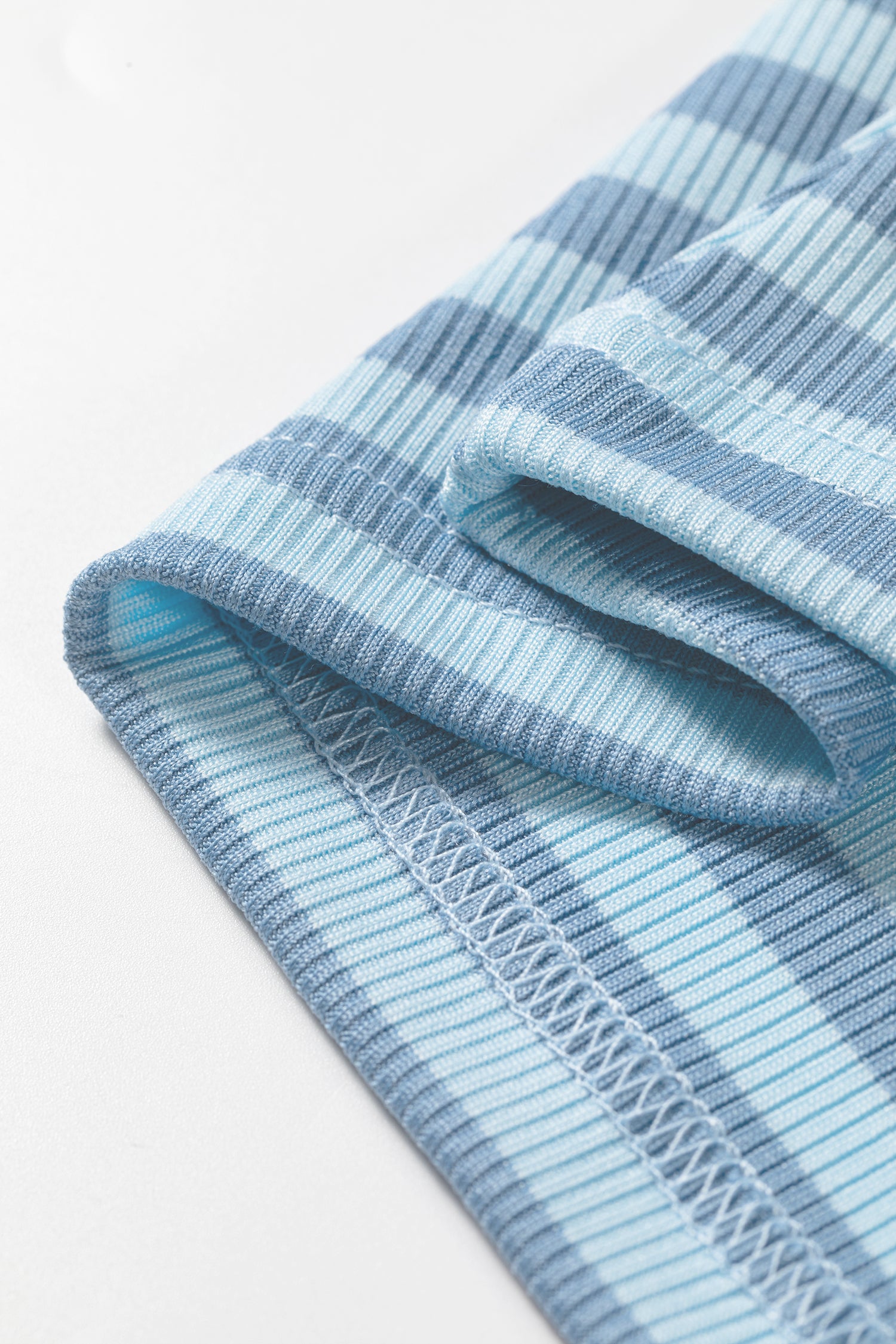 Sky Blue Stripe Ribbed Knit Slim Tank Top
