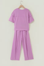Rose Red Drop Shoulder Boxy Tee and Barrel Pants Set