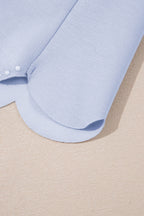 Beau Blue Puff Sleeve Pearl Embellished Scallop Trim Top 2 Piece Skort Set