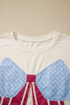 White Loose Knit Vintage Flag Bow Patched T Shirt