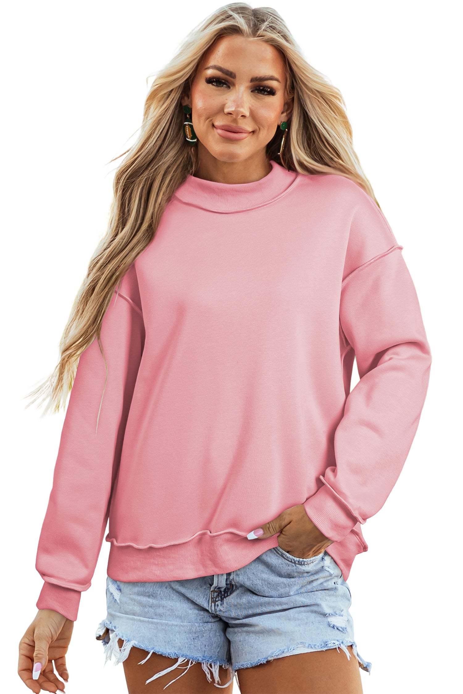 Dark Blue Oversize Drop Shoulder Reversible Mock Neck Sweatshirt