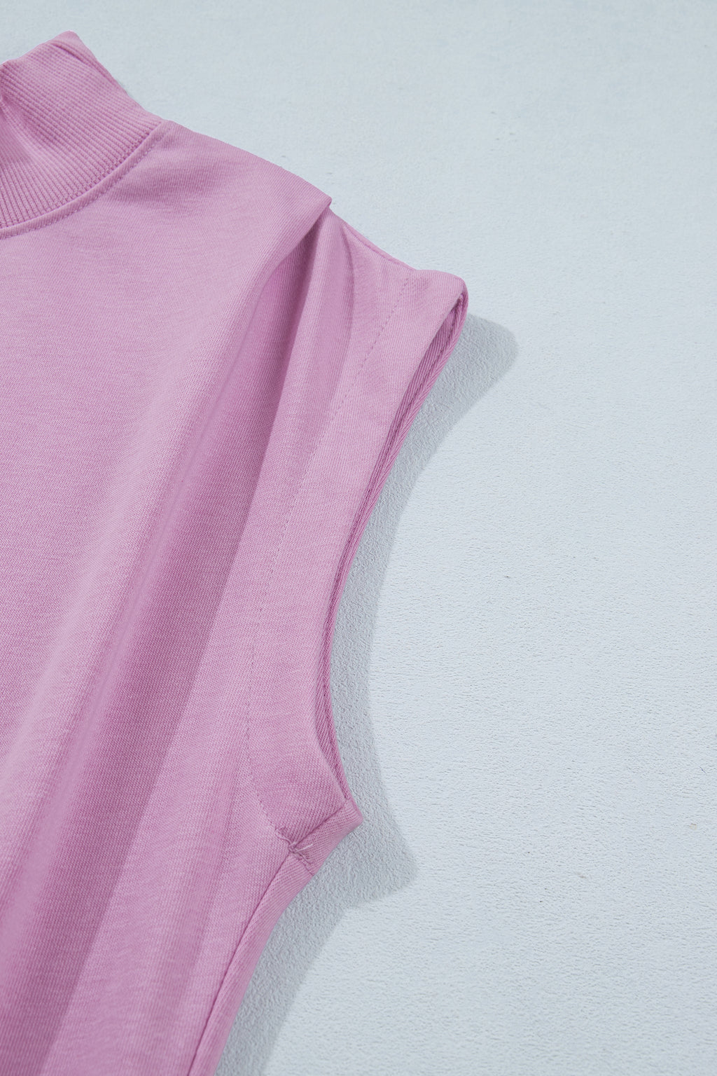 Pink Solid Color High Neck Cap Sleeve Loose Top