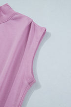Pink Solid Color High Neck Cap Sleeve Loose Top