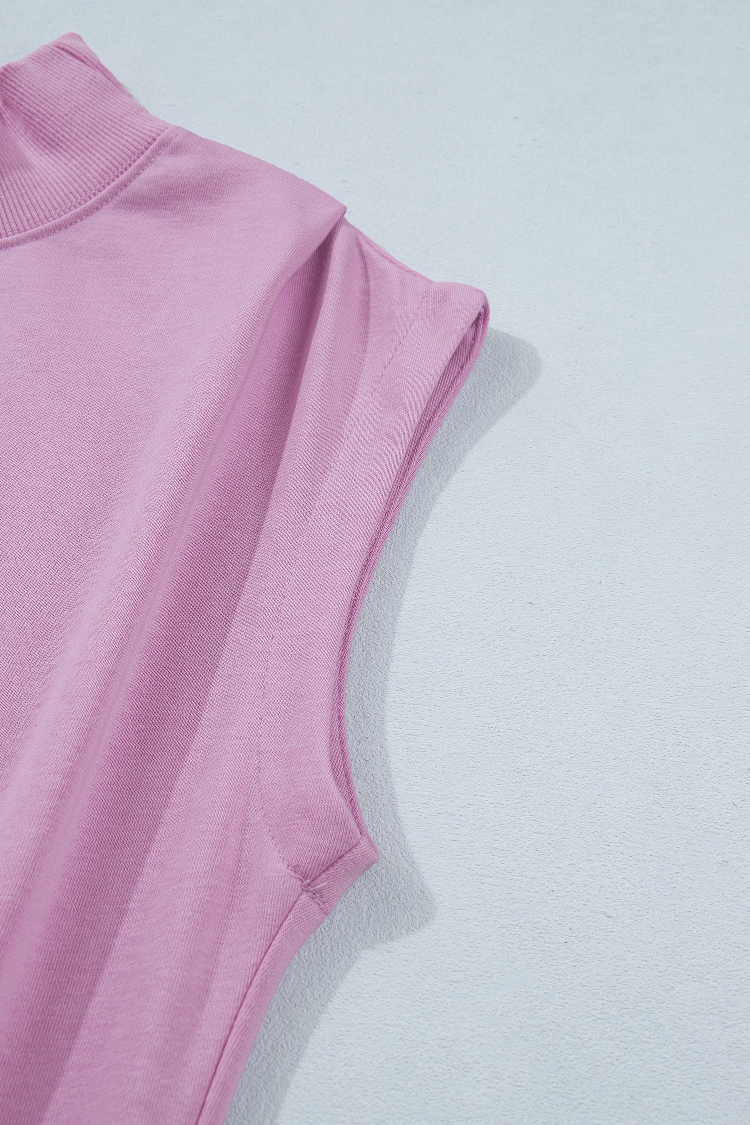 Pink Solid Color High Neck Cap Sleeve Loose Top