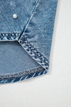 Ashleigh Blue Denim Pearl Embellished Elastic Waist Mini Skort